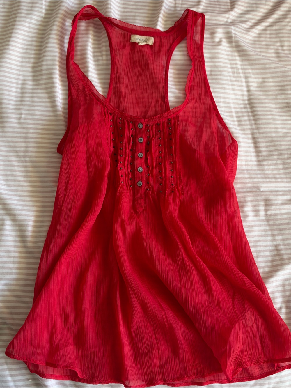 aerie Red Sleeveless Button-Accent Tank